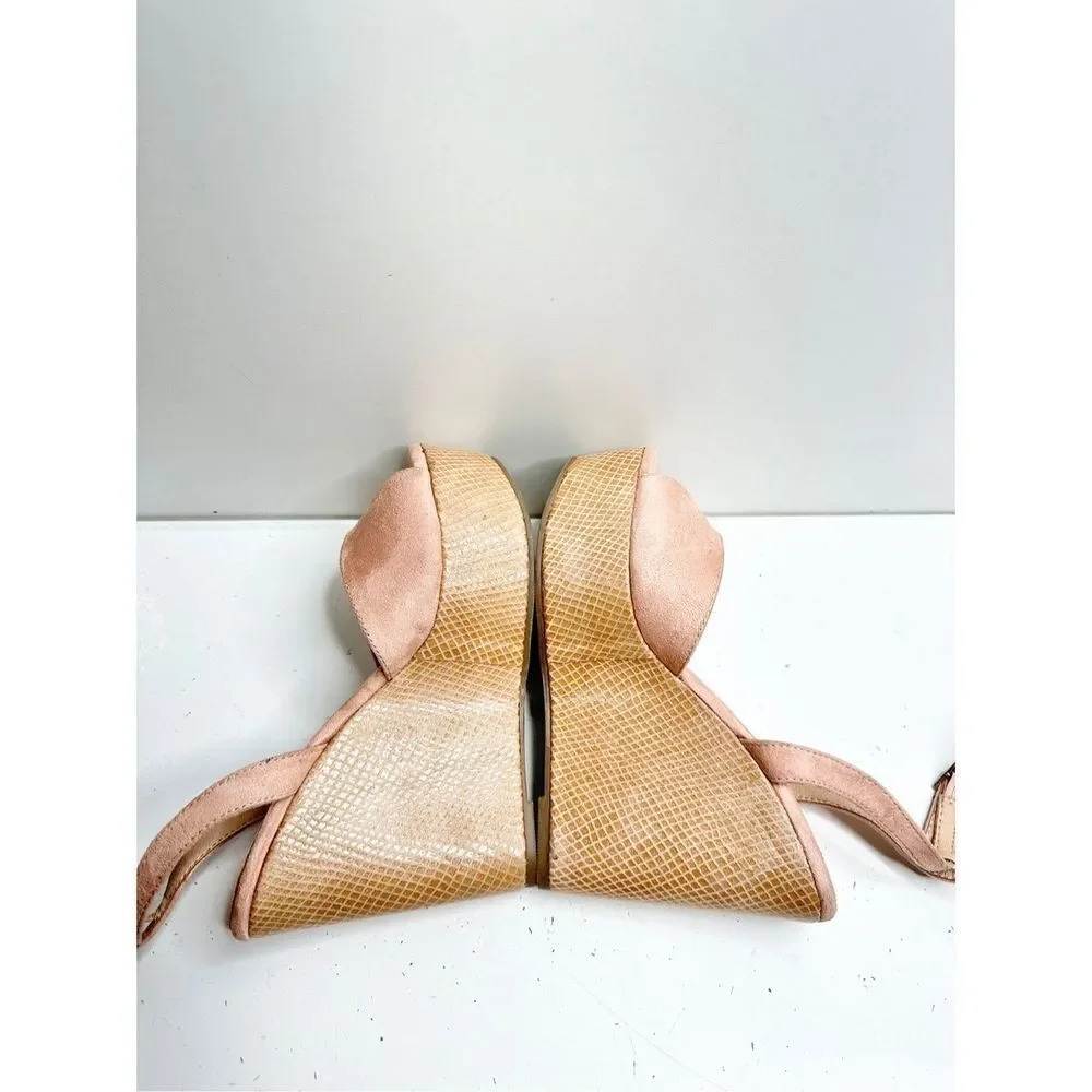 Chinese Laundry Wedge Sandals Womens Size 7 Pink Ankle‎ Strap Open Toe